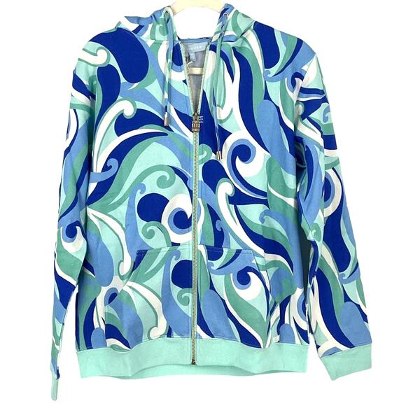 Hill House The Allie Zip-Up Hoodie Ocean Kaleidoscope Blue Size Large - Picture 7 of 10